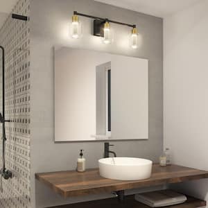 Champagne Globe 26 in. 3 Light Black & Gold Modern Integrated LED 5 CCT Vanity Light Bar for Bathroom with Bubble Glass
