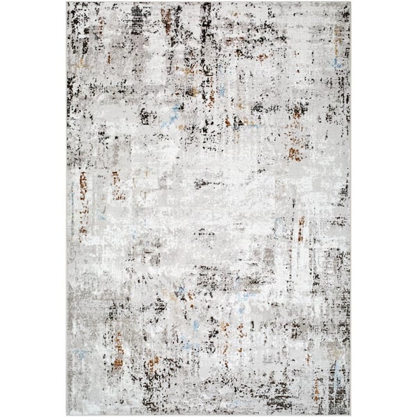 Livabliss Mood White/Taupe Abstract 5 ft. x 7 ft. Indoor Area Rug