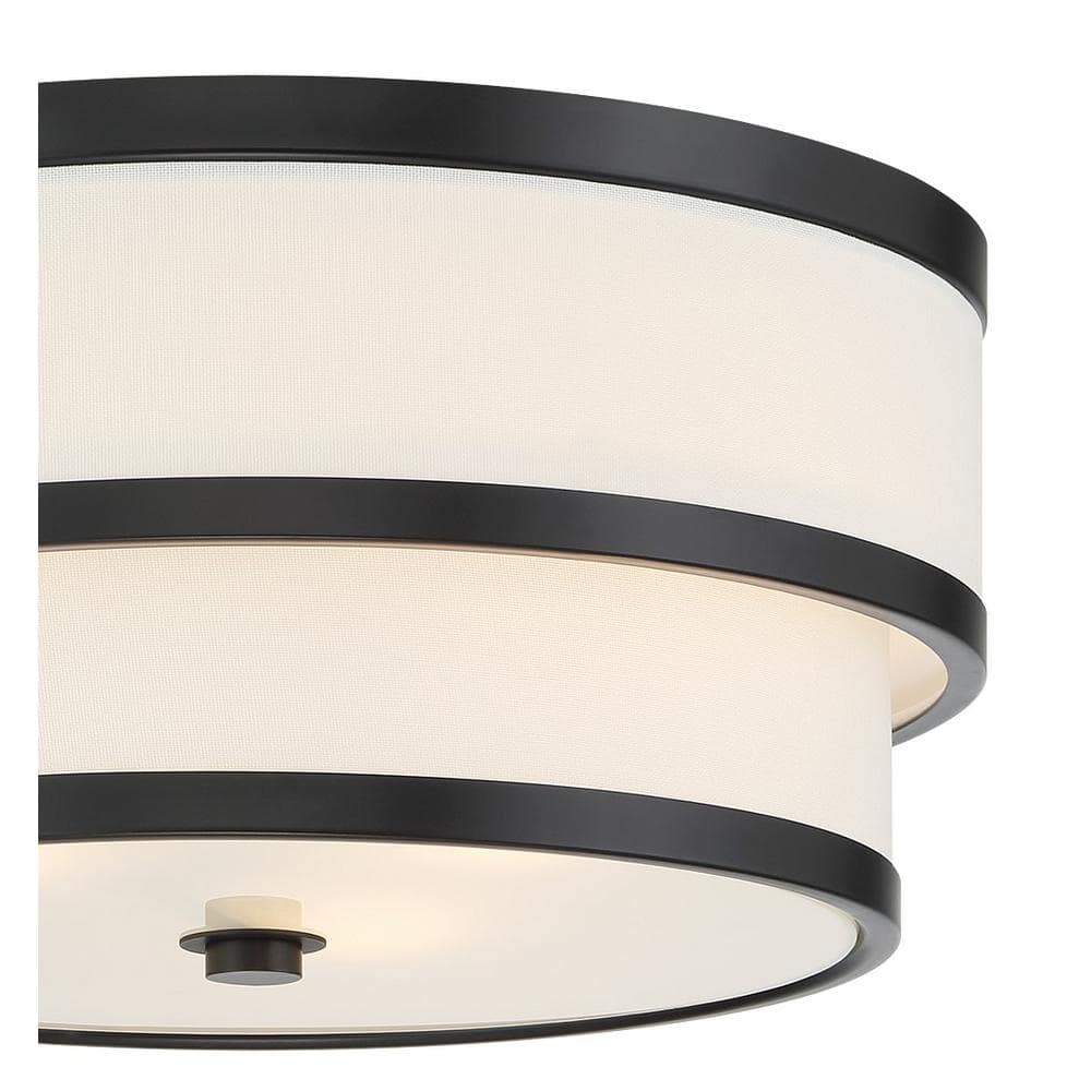 Coal Black Glass Drum 3-Light Flush Mount Ceiling Fixture