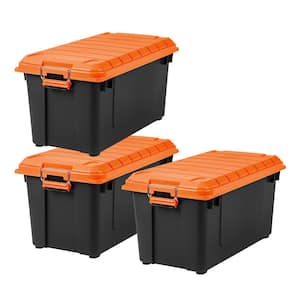 82 Qt. WEATHERTIGHT Storage Box, Store-It-All Utility Tote in Orange/Black (3-Pack)