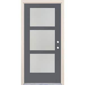 36 in. x 80 in. Left-Hand/Inswing 3 Lite Satin Etch Glass London Painted Fiberglass Prehung Front Door w/4-9/16" Frame