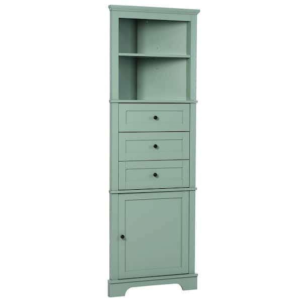 23 in. W x 13.4 in. D x 68.9 in. H Green Triangle Linen Cabinet with Drawers and Adjustable Shelves