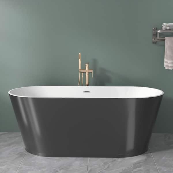 67 in. x 31 in. Acrylic Freestanding Soaking Bathtub in Black with Chrome Overflow and Pop Up Drain, cUPC Certified Tub