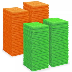 Microfiber Cleaning Cloths (Pack of 100) - Orange/Green