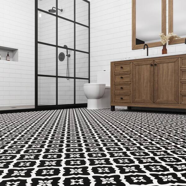 Lucida USA (Sample) BaseCore Dark Venetian Black and White Patterned Look 12-mil Water Resistant Peel and Stick Vinyl Tile