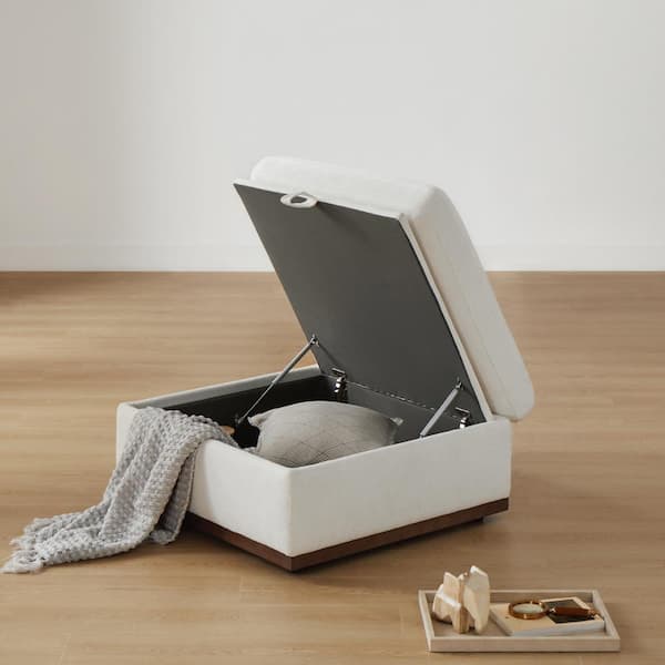 Spruce & Spring Galatea Dove Gray Fabric Rectangle Storage Ottoman with Wood Frame