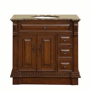 38 in. W x 22 in. D Vanity in English Chestnut with Granite Vanity Top in Baltic Brown with Ivory Basin