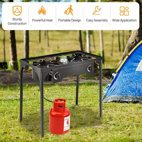 Stove Double Head Propane Gas Burner Portable Stand Camping