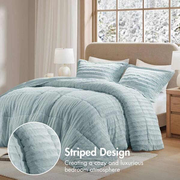 Madison Park Amherst 7-Piece Comforter Set Queen – Aqua & Grey Stripes, Includes Comforter, Shams & Decorative Pillows - View #9