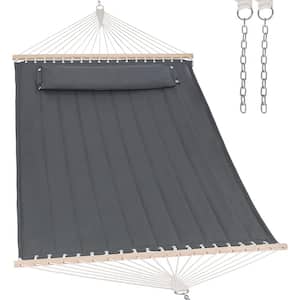 Double Hammock Quilted Fabric Swing with Spreader Bar, Detachable Pillow, 55" x 79" Large Hammock, Gray