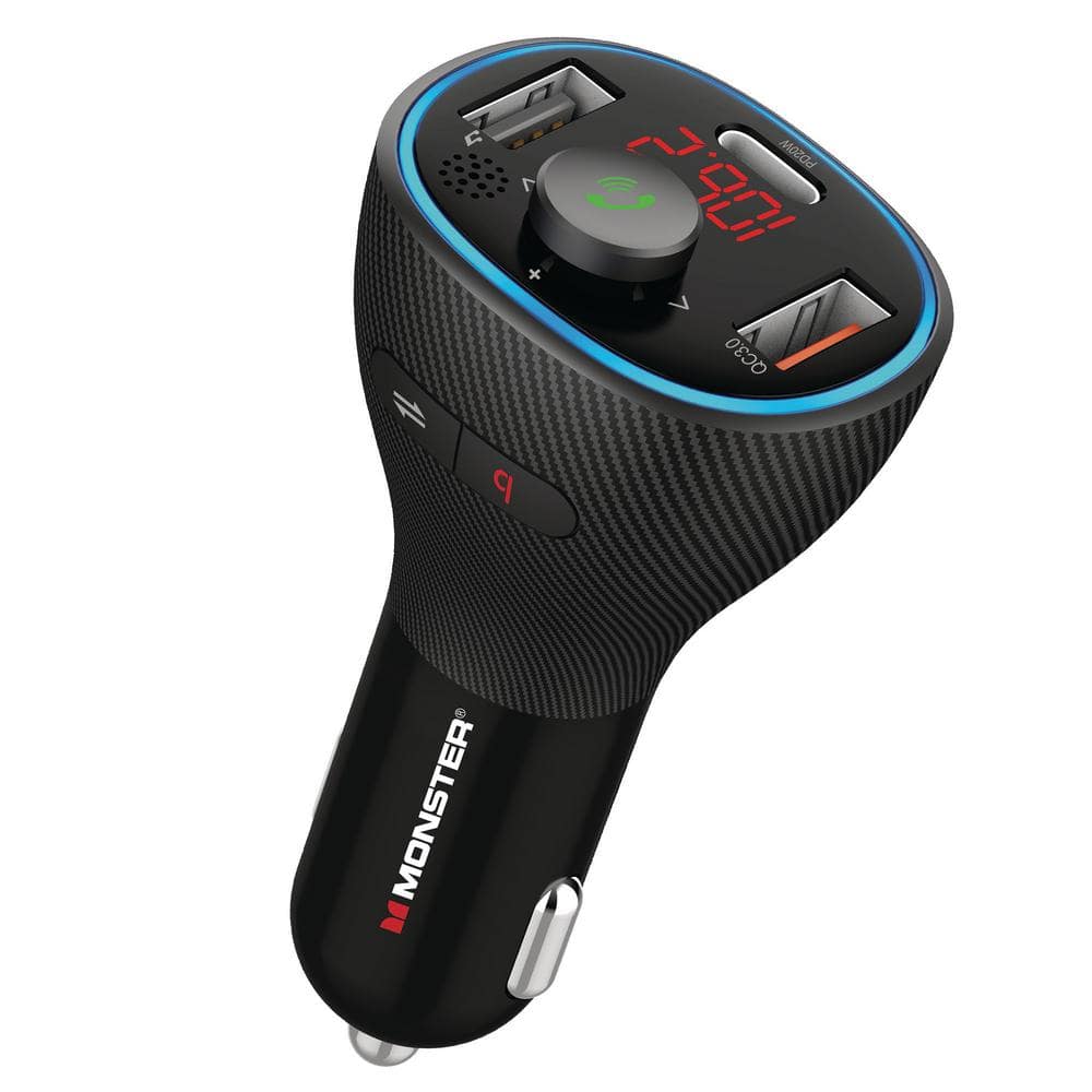 Monster Bluetooth FM Transmitter with Dual Charging Type-C PD QC3.0  MCC9-1035-BLK The Home Depot