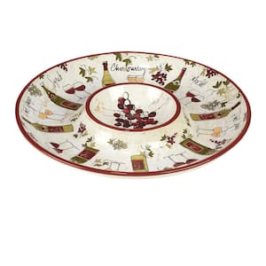 Wine Country 13.5 in. Assorted Colors Earthenware Chip and Dip Server