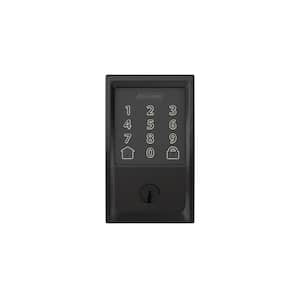 Century Encode Smart Wifi Deadbolt Door Lock with Alarm and Latitude Lever Handleset in Matte Black