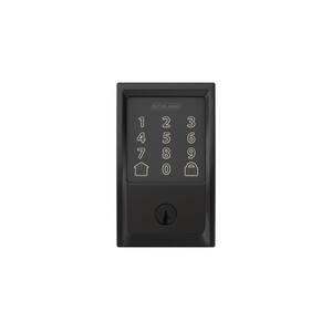 Century Encode Smart Wifi Deadbolt Door Lock with Alarm and Latitude Lever Handleset in Matte Black