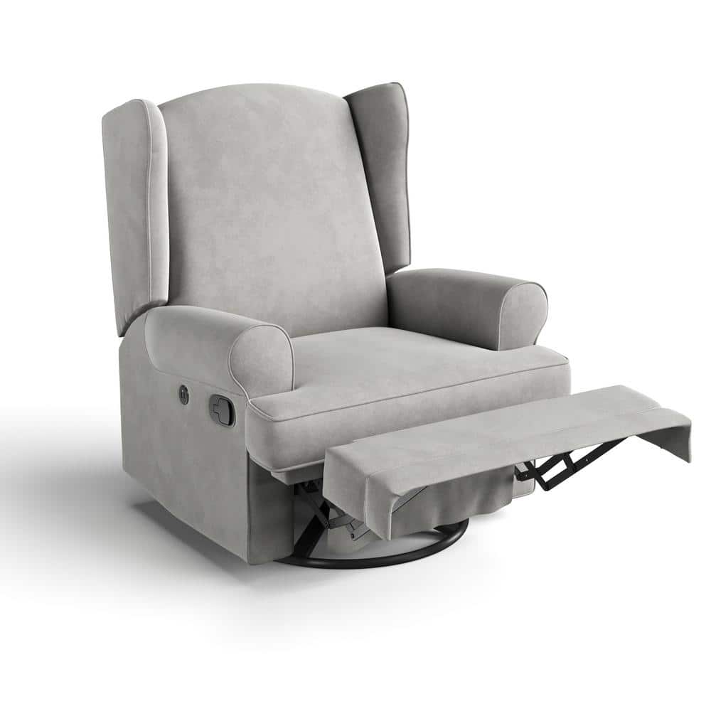 Serenity Wingback Steel Gray Swivel Recliner with USB Port