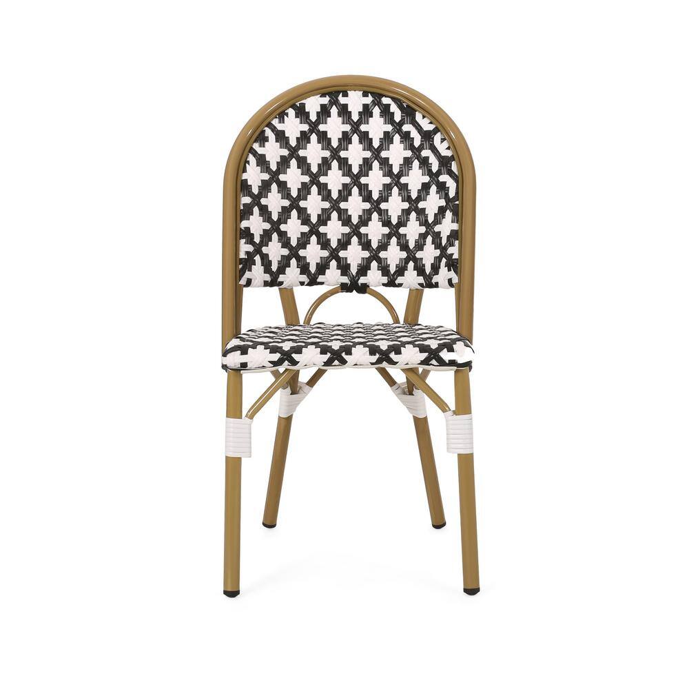 Bamboo Finish Aluminum Bistro Dining Chair Set, Black and White, Set of 4