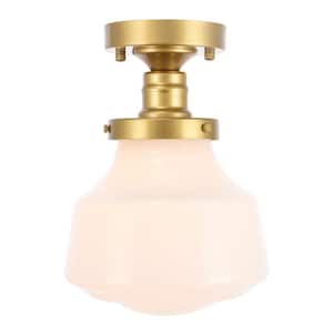 Timless Home 8 in. 1-Light Industrial Brass and Frosted White Glass Flush Mount with No Bulbs Included