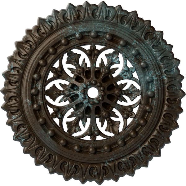 Ekena Millwork 1-1/2 in. x 18-1/2 in. x 18-1/2 in. Polyurethane Sellek Ceiling Medallion Moulding, Bronze Blue Patina