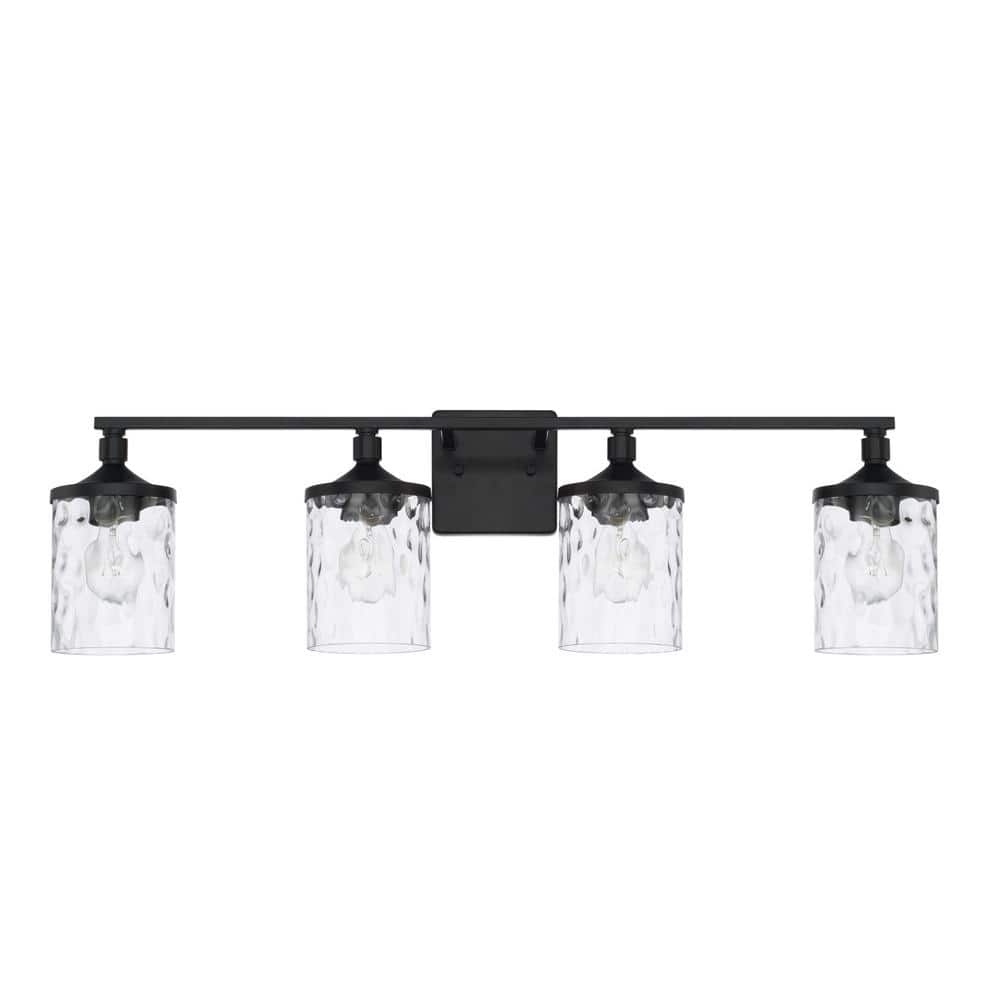 33.5 in. W x 10 in. H x 7 in. E 4-Light Clear Water Glass Vanity Light in Matte Black price history on PriceWatchPro