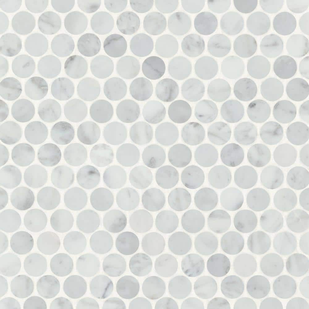 Sample-Monet Circle 4 in. x 5 in. Honed White Carrara Marble Mosaic Tile price history on PriceWatchPro