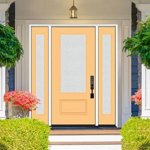 Legacy 64 in. x 80 in. 3/4-Lite Rain Glass LHIS Primed Jackfruit Finish Fiberglass Prehung Front Door with dB 12 in. SL