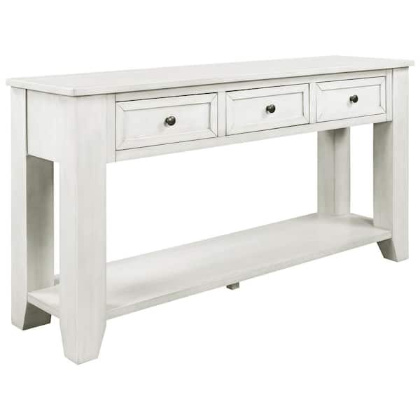 COWLOWN 55.1 in. W x 15 in. D x 30 in. H Bathroom Retro White Linen Cabinet