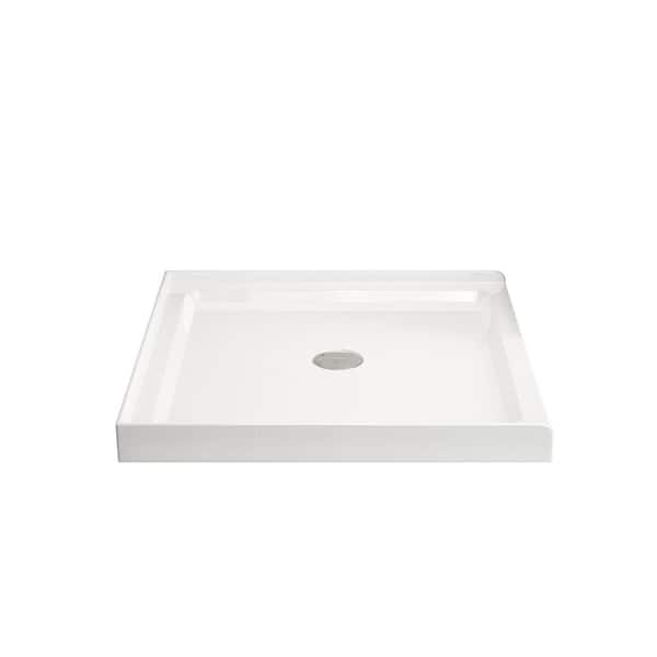 Unbranded 36 in. L x 36 in. W W Corner Single Threshold Shower Pan Base with Center Drain in White