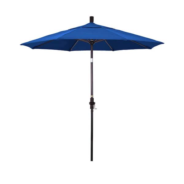 California Umbrella 7.5 ft. Bronze Aluminum Market Patio Umbrella Collar Tilt Crank Lift in Pacific Blue Pacifica