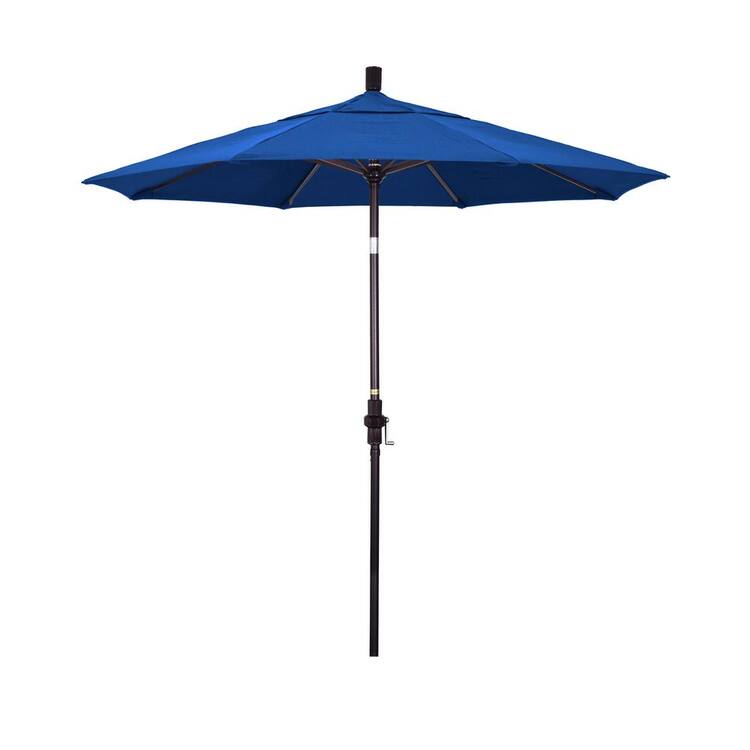 California Umbrella 7.5 ft. Bronze Aluminum Market Patio Umbrella Collar Tilt Crank Lift in Pacific Blue Pacifica