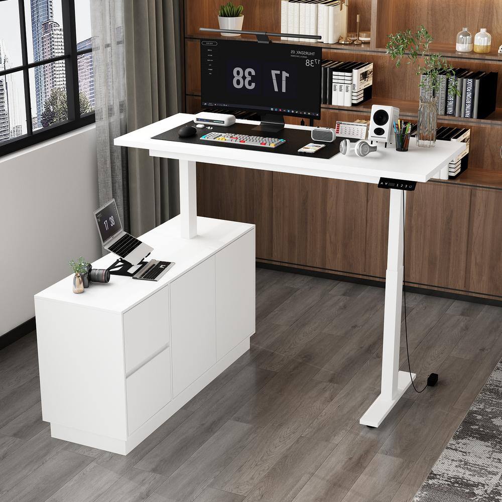 L-Shaped White Adjustable Height Desk - rated 5 stars from 4 reviews