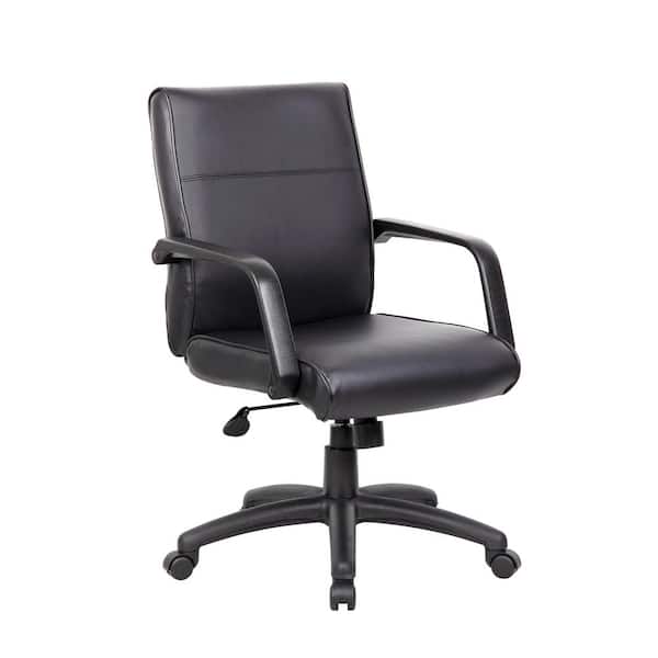 BOSS Office Products Black Mid Back Executive Chair in LeatherPlus
