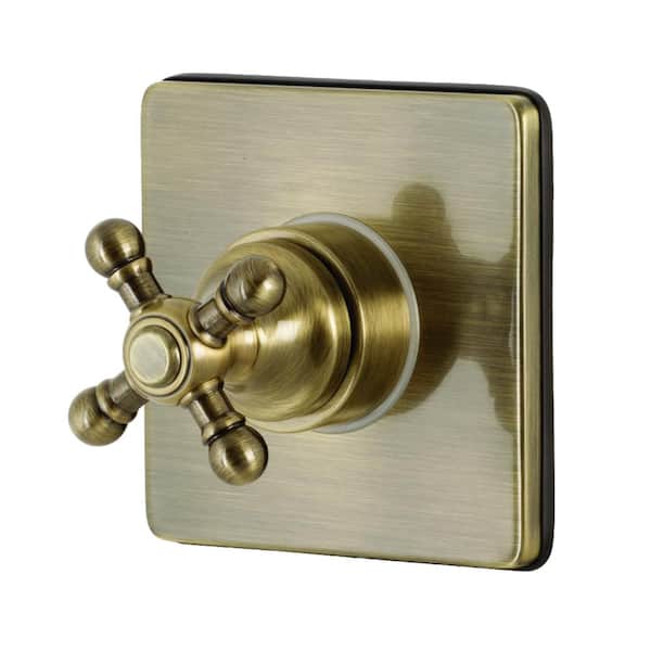 Single-Handle 1-Hole Wall Mount Three-Way Diverter Valve with Trim Kit in Antique Brass