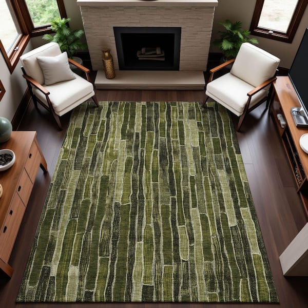 Mayfield Premium Machine Washable Abstract AMF1301 Olive 5 ft. x 7 ft. 6 in. Area Rug