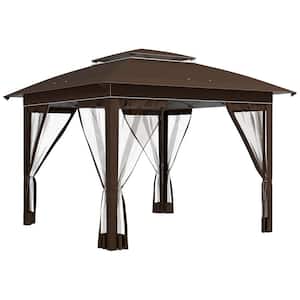 12 ft. x 12 ft. Pop Up Canopy Tent with Netting and Carry Bag for Outdoor, Garden, Patio in Dark Brown