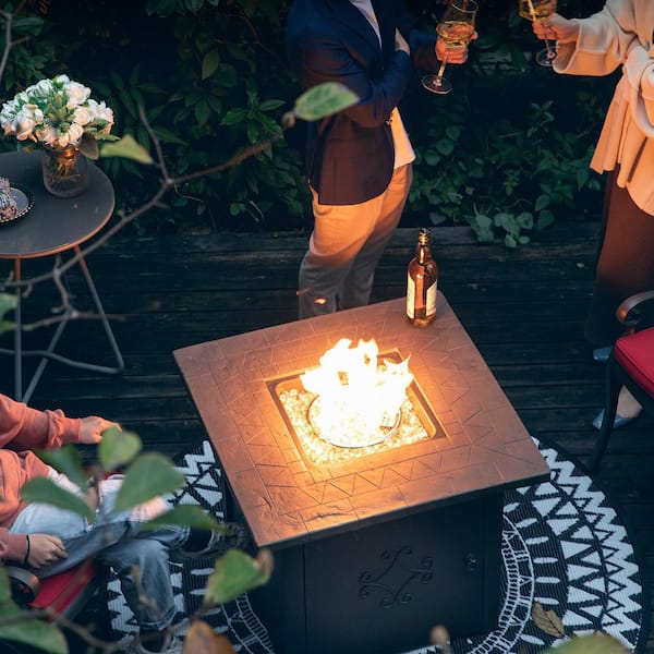 Nuu Garden 30 in. Square Outdoor Propane Gas Fire Pit Table with