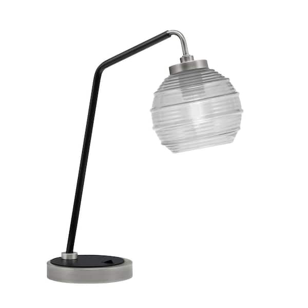 Unbranded Delgado 16.5 in. Graphite and Matte Black Piano Desk Lamp with Clear Ribbed Glass