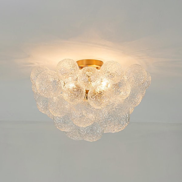 Y'INSP 20.87 In 3-Light Brushed Gold Modern Bubble Semi-Flush