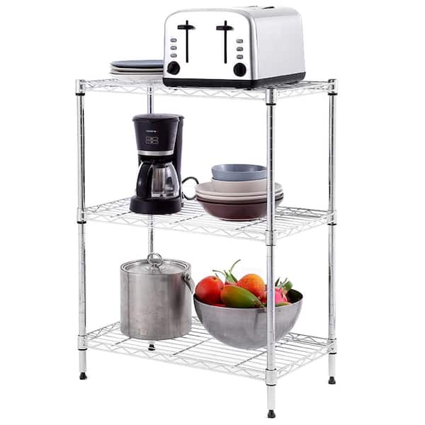 Chrome 3-Tier Steel Wire Shelving Unit (24 in. W x 30 in. H x 14 in. D)