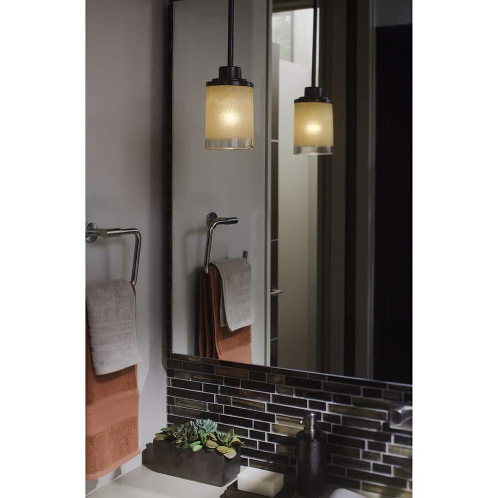 Antique Bronze Mini Pendant with White Linen Glass Shade