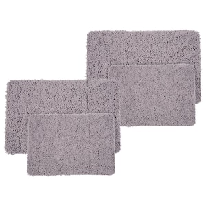 Gray 4-Piece Chenille Bathmat Set with Chenille Shag Top and Non-Slip Base