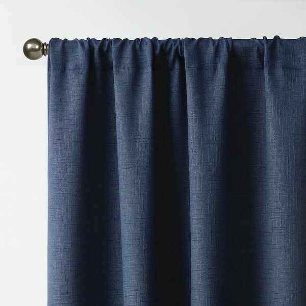 Hayden Blue Embossed 38 in. W x 84 in. L Rod Pocket Blackout Curtains (2 Panels)