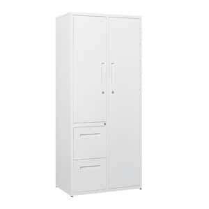 29 in. W x 67 in. H x 17.7 in. D Lockable Steel Locking Freestanding Cabinet with 2 Doors and Drawer in White