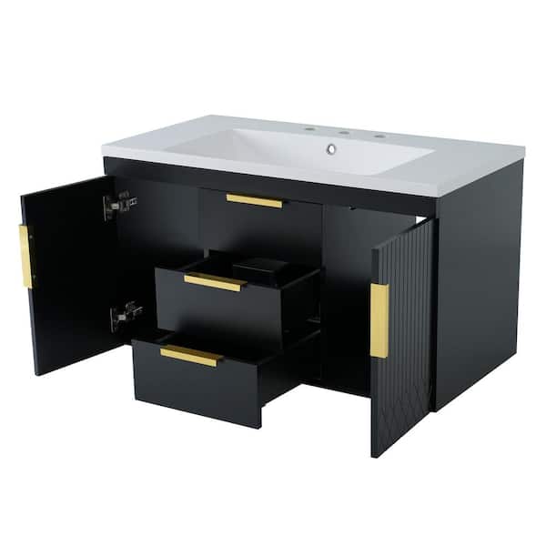 36 in. W x 18 in. D x 20.3 in. H Bathroom Black Linen Cabinet