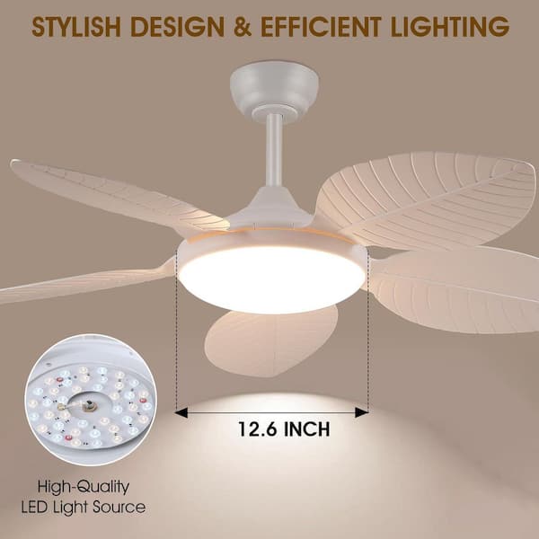 48 in. Indoor/Outdoor White Retro 5 Palm Leaf Shaped Blades Ceiling Fan with Dimmable LED Light and Remote/APP Control