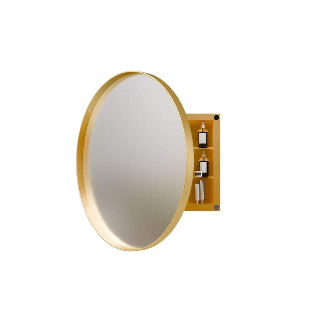 1-Piece 23.6 in. Mount Round Metal Framed Medicine Cabinet Bath Accessory Set with Mirror and Adjustable Shelves in Gold price history on PriceWatchPro