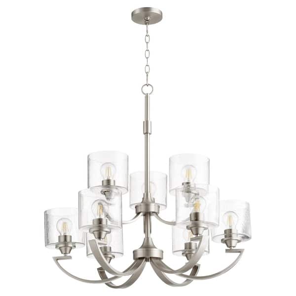 Quorum INTERNATIONAL Dakota 9-Light Satin Nickel Chandelier with Clear Seeded Glass