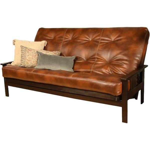 85 in. Espresso/Oregon Trail Saddle Polyester Upholstered Queen Size Futon Set with Mattress
