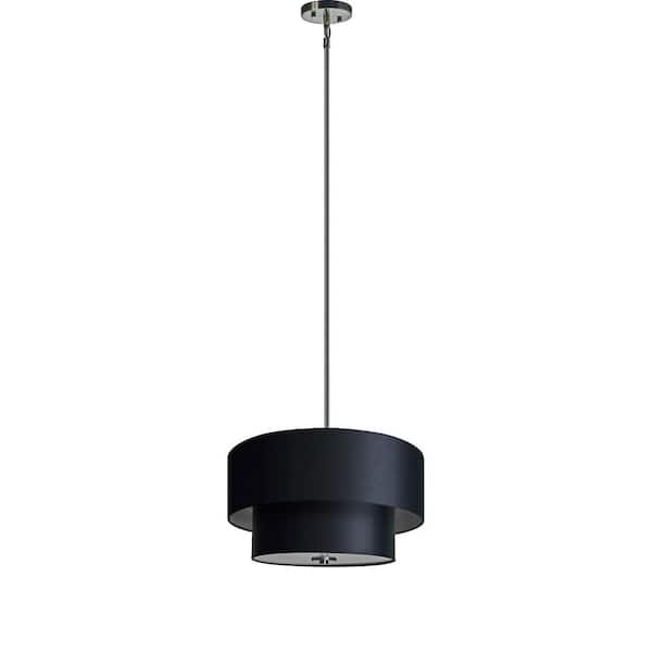 Cambridge 3-Light Satin Steel Chandelier with Black Stealth Fabric Shade