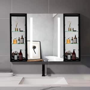 40 in. W x 30 in. H Rectangular Black Surface Mount Bathroom Medicine Cabinet with Mirror Defogging Dimmer (Left Open)