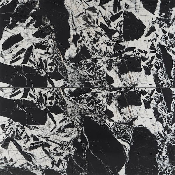 Kasama Black Antique 29.13 in. x 58.27 in. Polished Porcelain Floor and Wall Tile (11.78 sq. ft./Case)